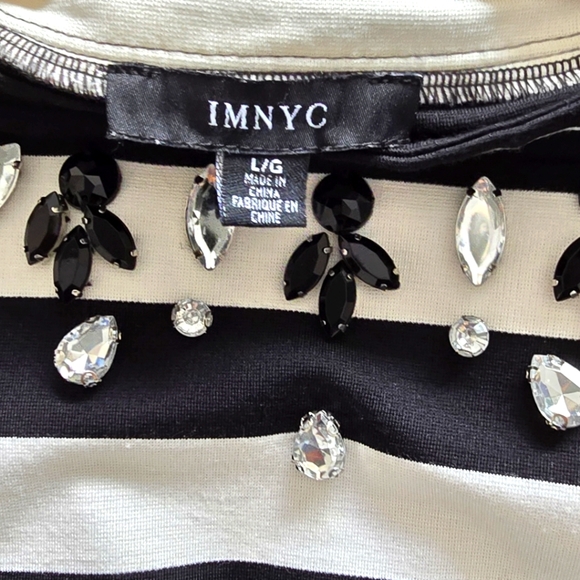 IMNYC Black and White Striped Blouse with Embellished Neckline Size L - Picture 5 of 8